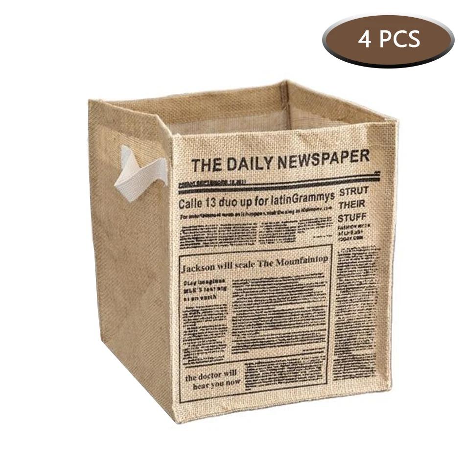 4PCS Cube Storage Baskets,Portable Desktop Closets Organizer,Folding Jute Storage Box,Sorting Underwear Sundries Cloth Bucket