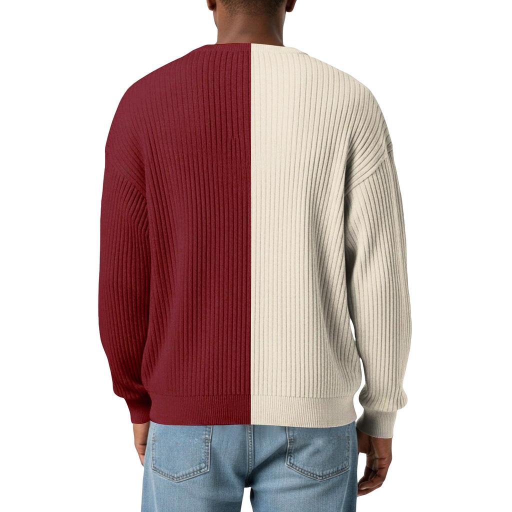 Herrfärg,Färgblockerad Snygg V-ringad Ribbstickad Långärmad T-shirt