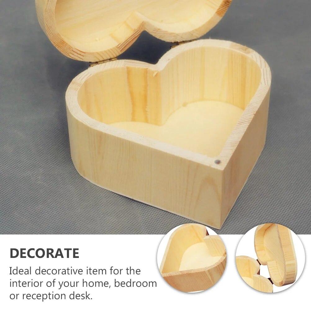 1PC Wooden Heart Box Decoration for Bedroom Creative Gift Case Simple Storage Chest Heart-shaped