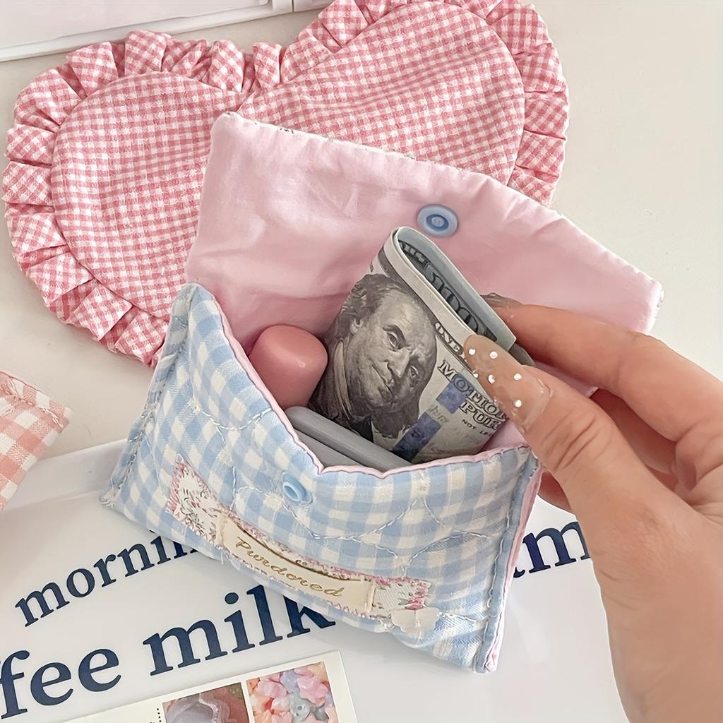 Damen Vintage Blumen- und Vichy-Muster Geldbörse - Lässige kleine tragbare Münzbörse geeignet für, & Damen, für Bargeld, Karten, Schlüssel
