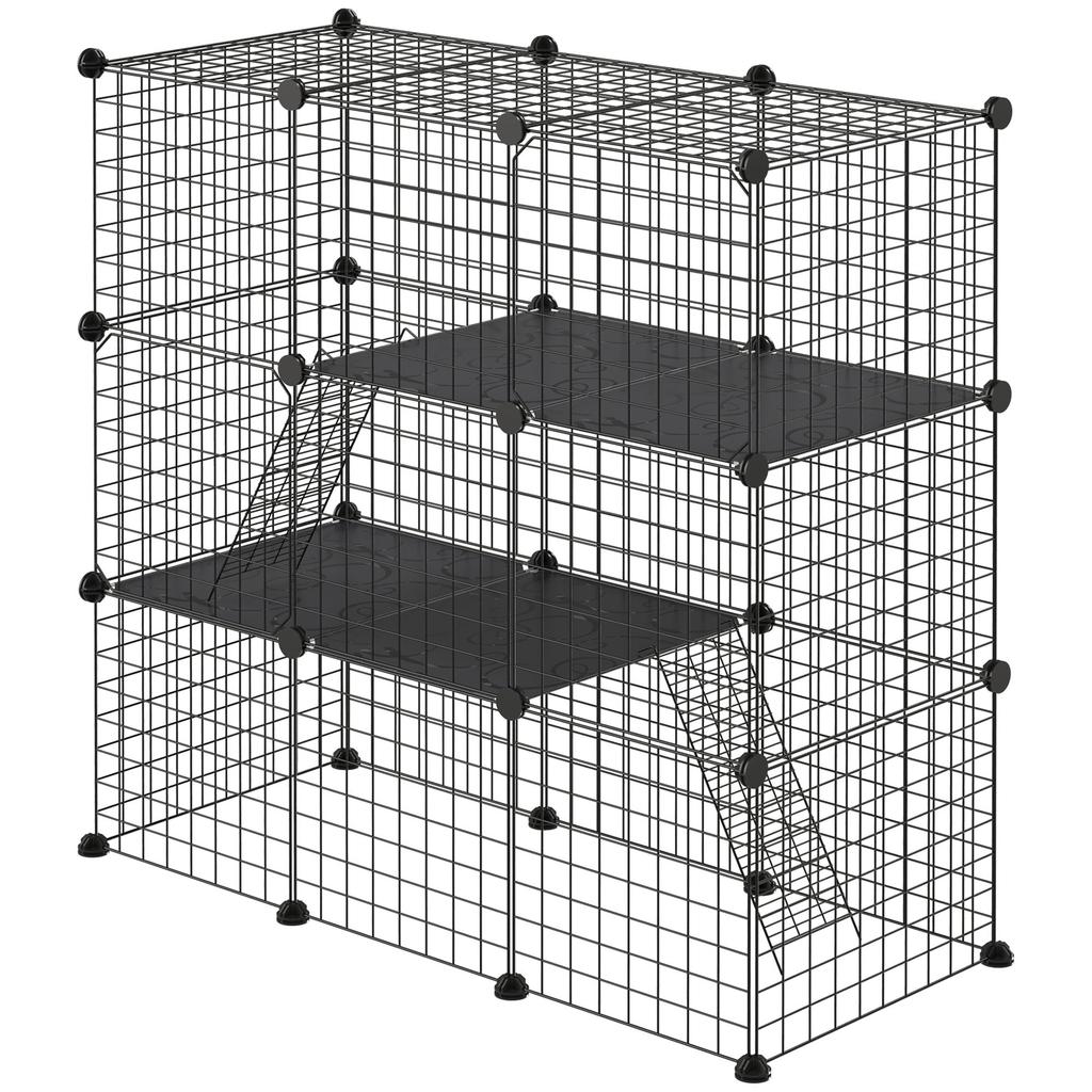 Small Animal Cage of 31 Panels Pet Playpen for Kittens Rabbits Chinchillas 105x45x105 Cm Black