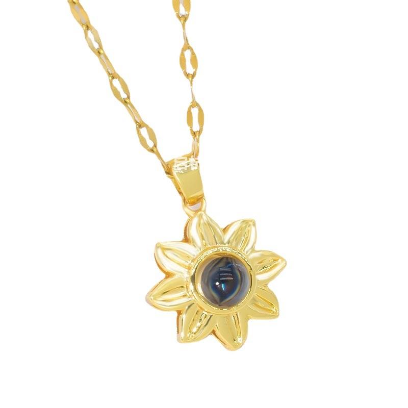 Projection Sunflower Necklace Women'S Simple Natural Versatile 100 Languages Clavicle Chain Accessories