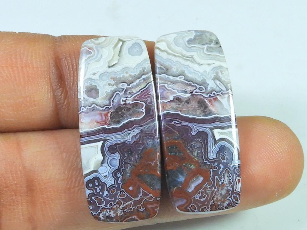26 ct. AAA Crazy Lace Agate (11X28X3 mm fiecare) Octogon Cabochon Matched Pereche SK-3065