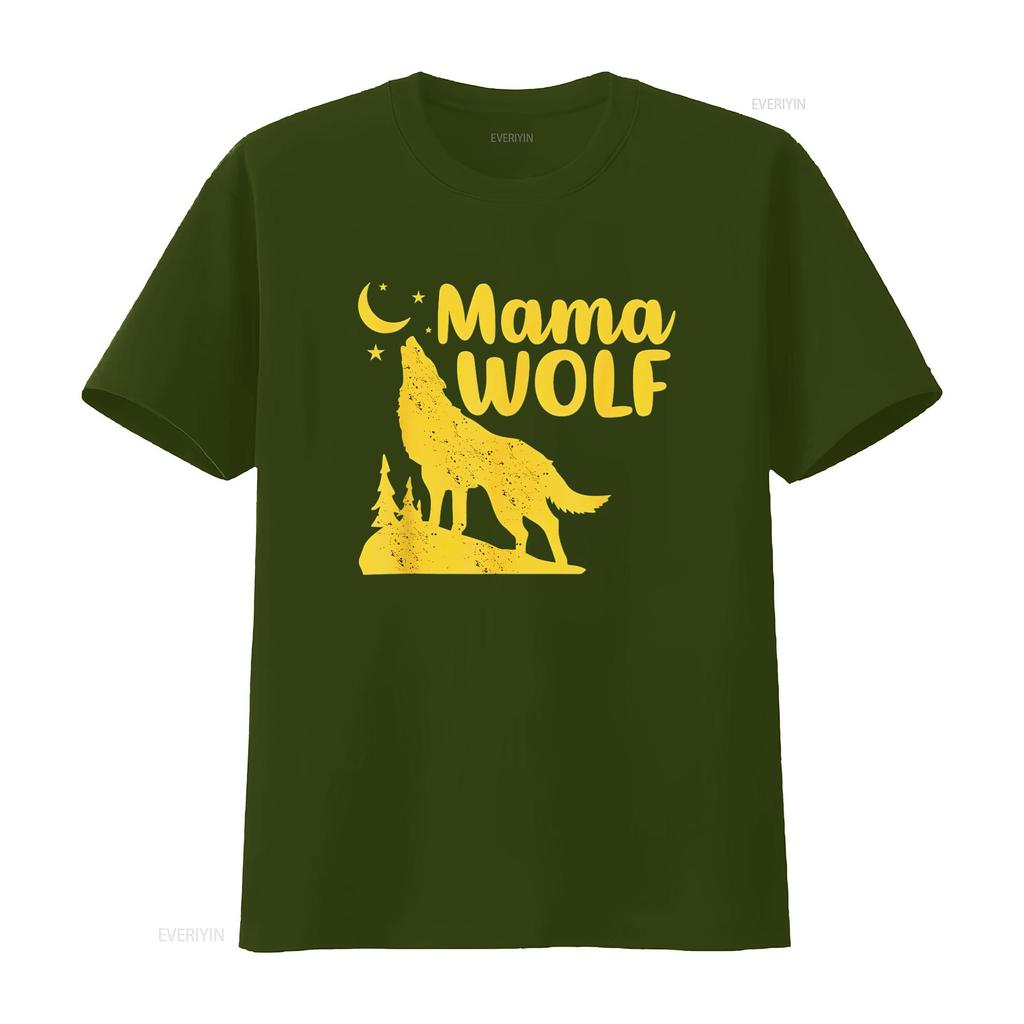 Womens Mama Wolf And Moon Momma Howling Funny Animal T Shirt Black vintage Washed homme Casual Stylish designer clothes