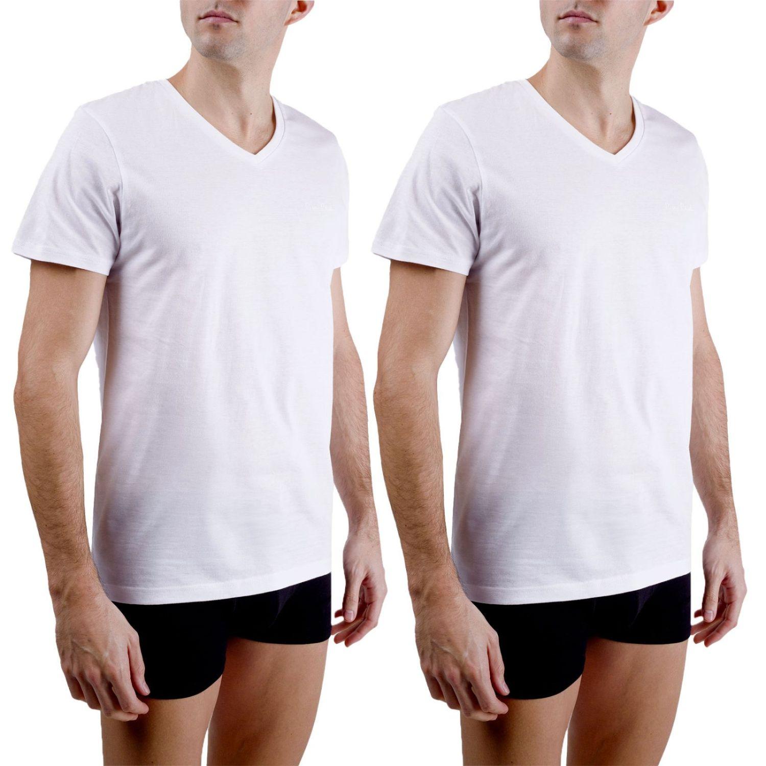 Lot de 2 t-shirts homme en col v avec broderie sur la poitrine 2XL blanc