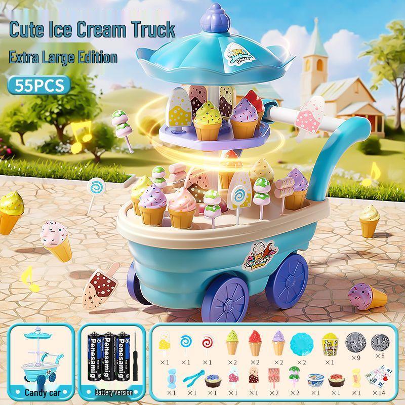 Musikalische Eiswagen-Spielset für Kinder: Rollenspiel Süßigkeiten- und Eiscreme-Maschine