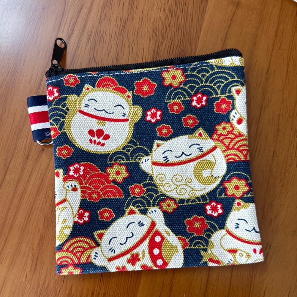 Cartoon Canvas Coin Purse Mini Zipper Wallet Cat Prints Money Pocket Women Girls