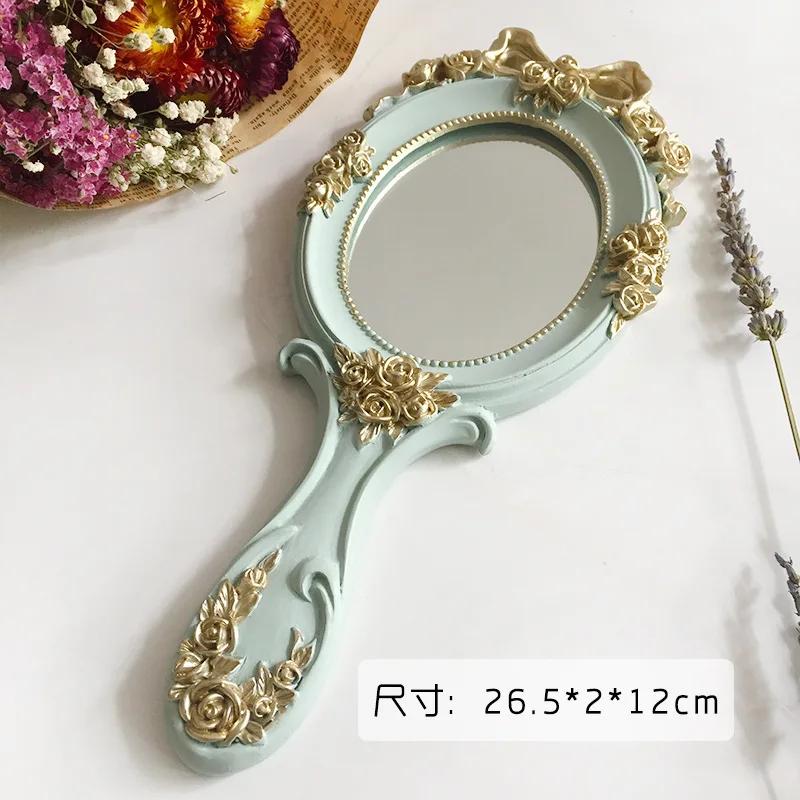Handheld Rose Mirror Vintage – Portable Oval Makeup Mirror with Embossed Floral Design, Travel Cosmetic Mirror for Women Girls