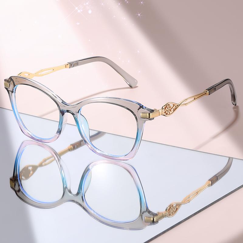 New trend Chic Oversized Cat-Eye Glasses: Black Frame with Gold Accents, Anti-Blue Light Lenses for Trendy Work & Study Wear
