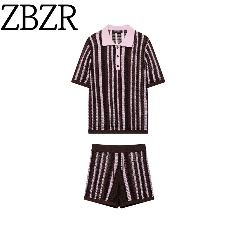 Zbzr Spring New Women Clothes Western Style Short Sleeve Knit High Waist Knit Shorts 3920244 3920243