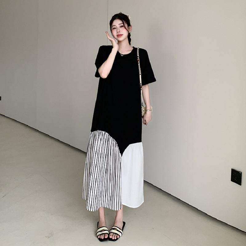 Dámské ležérní volné dlouhé letní šaty s krátkým rukávem, bavlněné vintage, nové, plus size