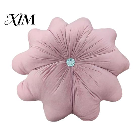 Decorative Pillows for Birthday Gifts Flower Throw Pillow, 18 Inch Floral Cushion, Velvet Round Cushion Chair Pillow with Rhinestone Accent Sofa Couch