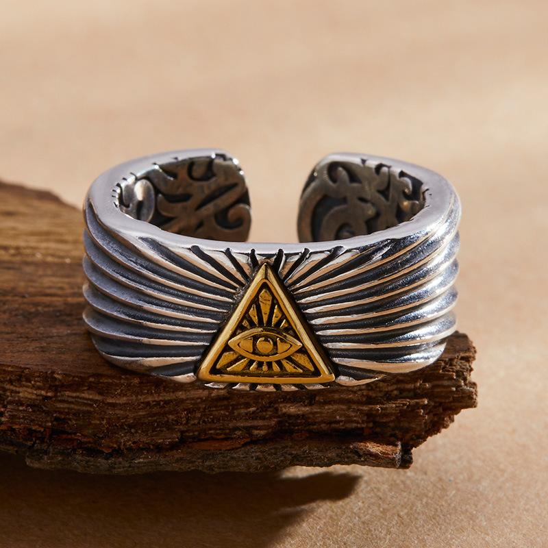 Anel Retrô Olho da Providência Dourado Para Homens Mulheres Punk Gótico Aberto Ajustável Unissex Liga Zircônio Acessórios de Moda Presente