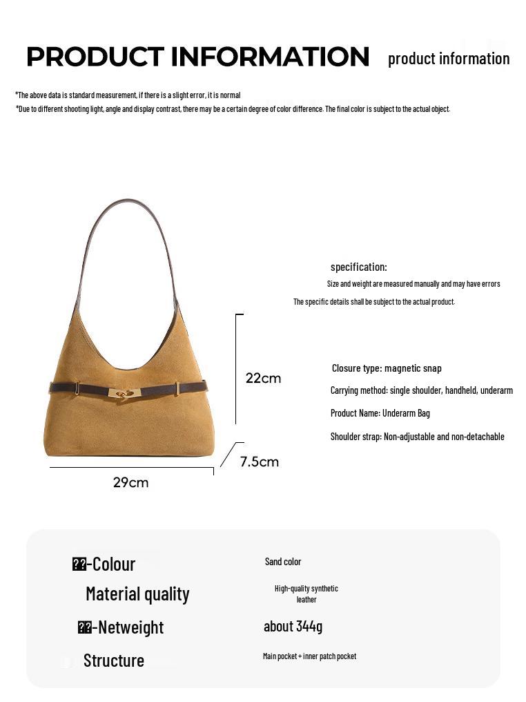 Vintage Suede Hobo Shoulder Bag - Large Capacity, Simple Design for Women
