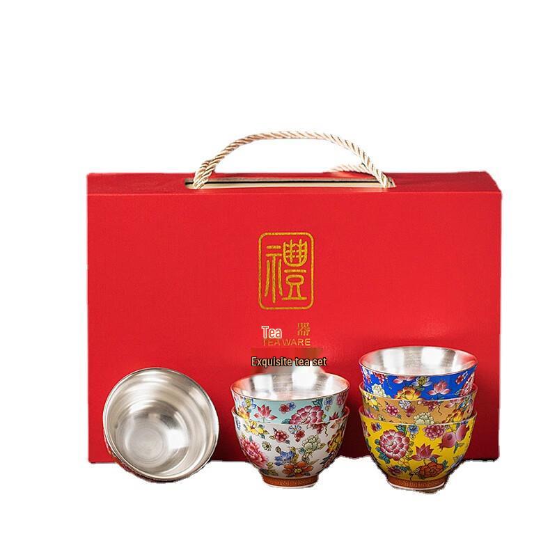 Chaxun Chinesische vergoldete Silber-Emaille-Teetasse