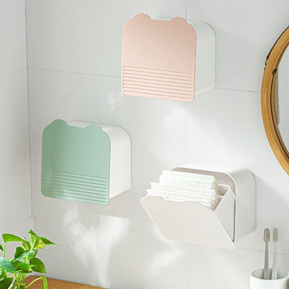 Flip-top Cosmetics Cotton Storage Box Punch-free Wall Organizer Box  Bathroom