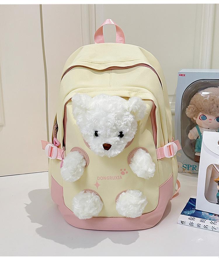 School Bag Cute Cartoon Casual School Bag Plush Doll Backpack Girls Junior High School Students High School Students Travel Backpack
