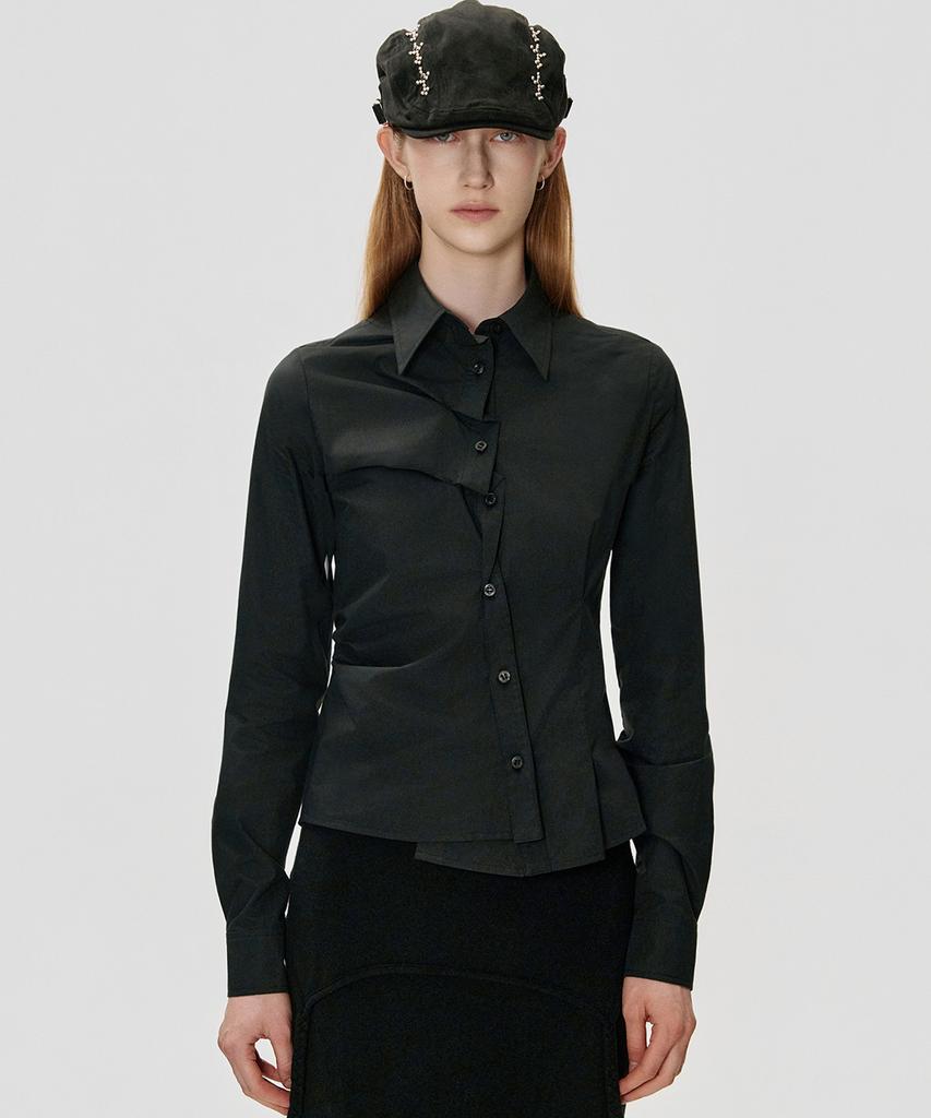 KIMZISU Unbalanced Drape Shirt_Black