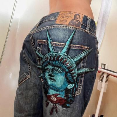 Y2k Hot Drilling Jeans Harajuku Retro Casual Niche Design High-rise Straight