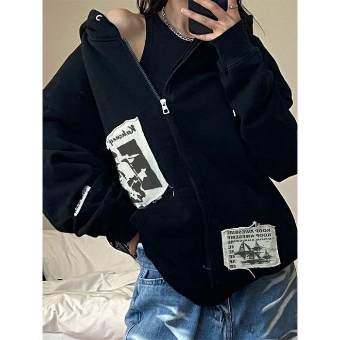 

Women s Retro Oversized Hooded Cardigan: Lightweight, Loose-Fit, Perfect for Spring and Autumn. Small