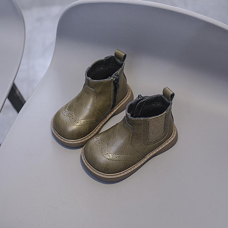Vintage Style Children Genuine Leather Boots Autumn Fall Kids Ankle Boots Toddler Little Boys Girls Short Boots Brown, Black