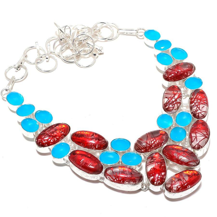 

Ювелірне намисто з червоного турмалованого рутилового кварцу 925 проби, ювелірне намисто 18 MQ-1203 18 синій