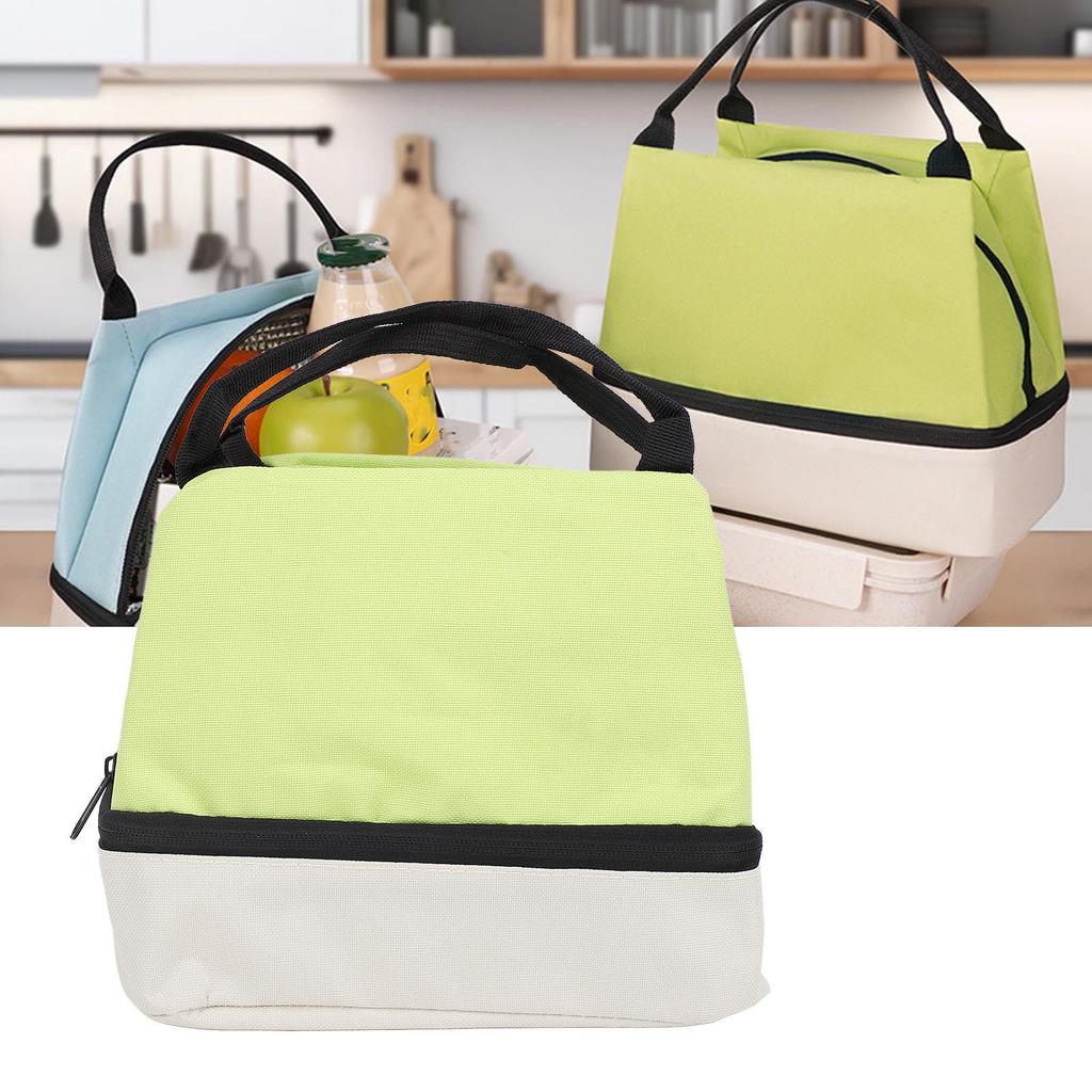 Insulated Lunch Bag Double Layer Oxford Cloth Bento Box Bag for Work School Green