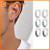 Vnox Men Huggie Hoop Earrings Micro Pave CZ Small Clicker Earring Silver Color Piercing Ear Jewelry Fashion Gift for Men Women