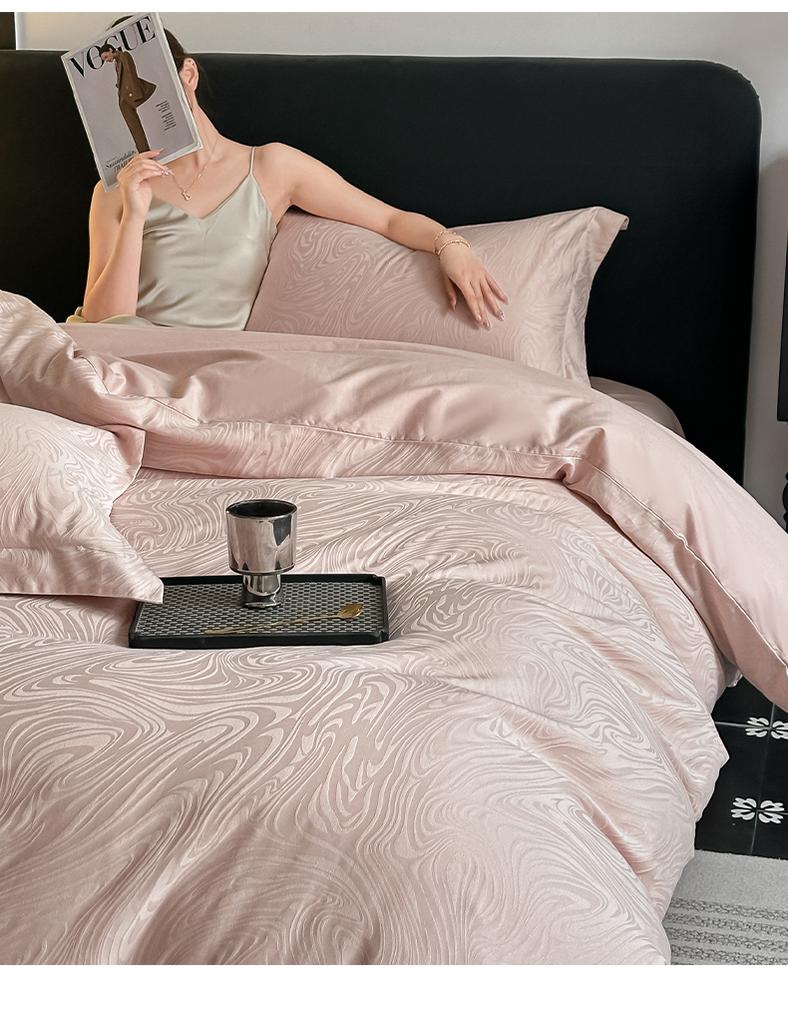 Sleeping Grid A-class 60 Thread Three-dimensional Relief Long Staple Cotton Pure Cotton Jacquard Satin All Cotton Four Piece Set