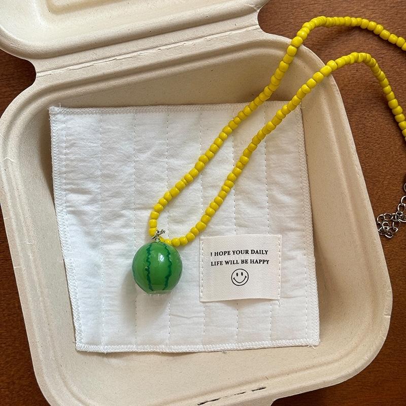 Trend Jewelry Dopamine Colored Apple Strawberry Lemon Fruits Pendant Bead Necklace for Women Y2K Cute Choker Party Necklace