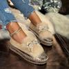 Women's Slip-On Winter Slippers with Rhinestone Bow Plush Faux Fur-Like Collar