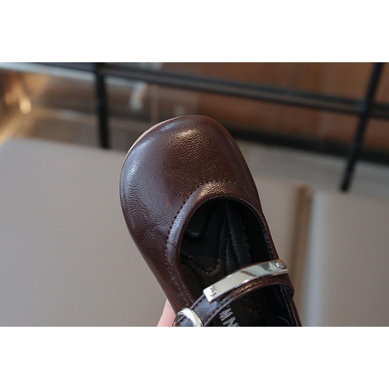 Korean Style Princess Simple Soft Sole Leather Shoes For Little Girls