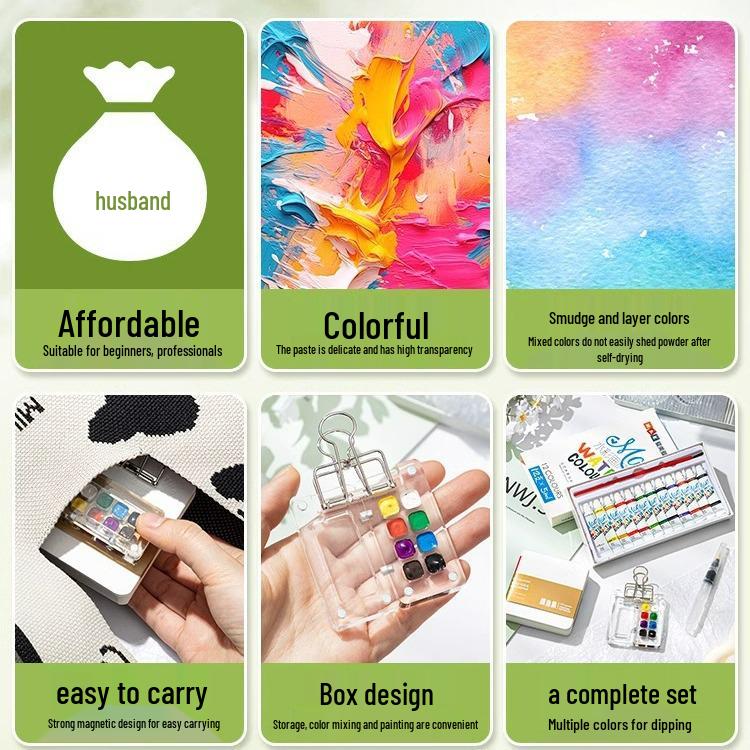 Portable Mini Watercolor Kit: Transparent High-Transmittance Plastic with Separate Compartments for Sketching and Travel