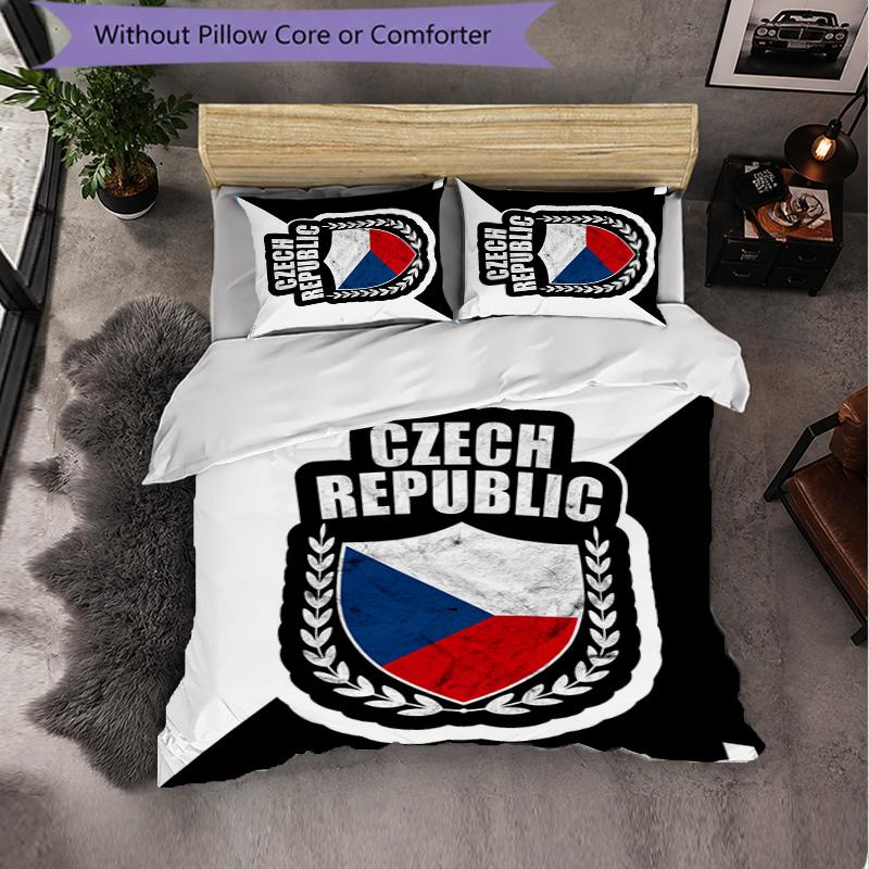 Czech Republi Football Pattern 3 Pieces Bedding Set Soft Microfiber Duvet Cover with Pillow Cases for Bedroom