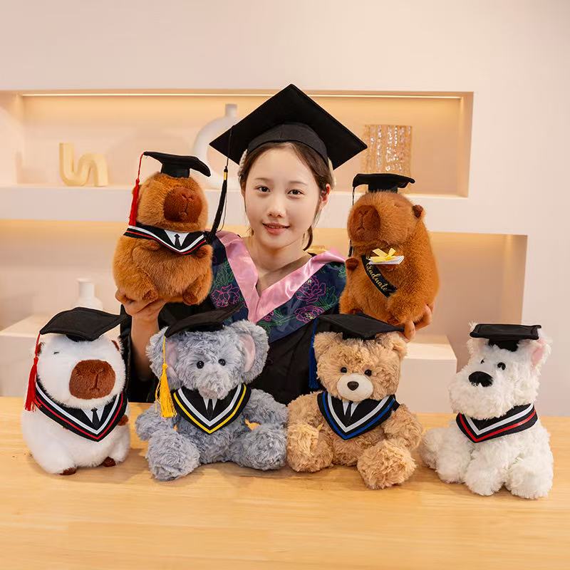 25cm Simulation New Graduation Doctoral Animal Doll Stuffed Plush Toy Cartoon Anime Cute Pillow Gift for Friends Fun Doll
