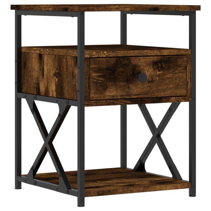 Table de chevet - Maison Exclusive - Chêne fumé - Bois d'ingénierie et cadre en fer - 40x42x55 cm