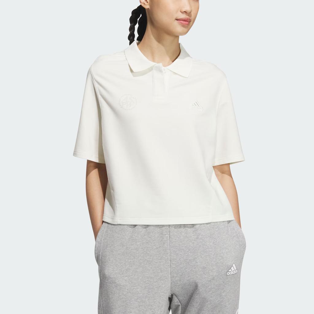 Adidas Solid Color Logo Embroidered Polo Shirt Women Tops White JJ3602