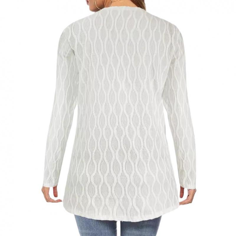 New Spring and Autumn Hollow Out Solid Color Casual Elegant Commuting Knit Long Sleeve Cardigan Jacket for Women