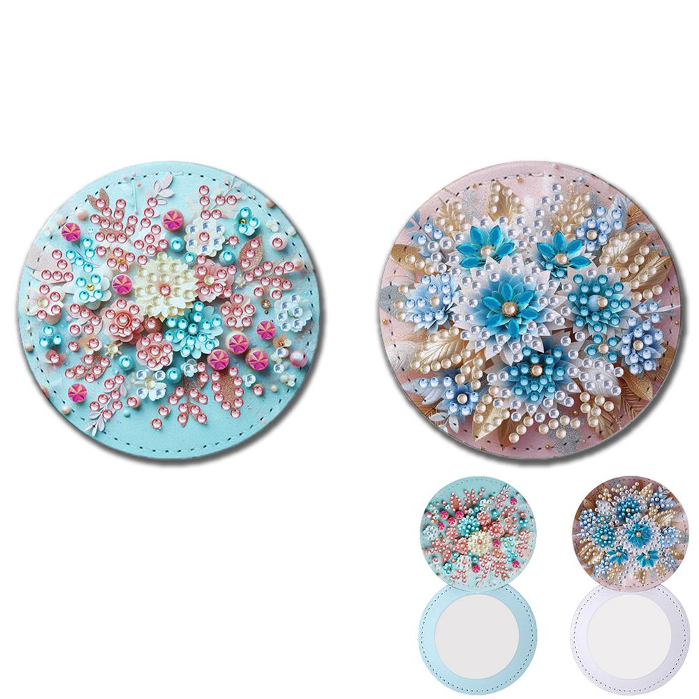 DIY Diamond Art Rhinestones Cosmetic Mirror Diamond Painting Crafts Portable Cosmetic Mirror for Outdoor Travel Hiking Picnic
