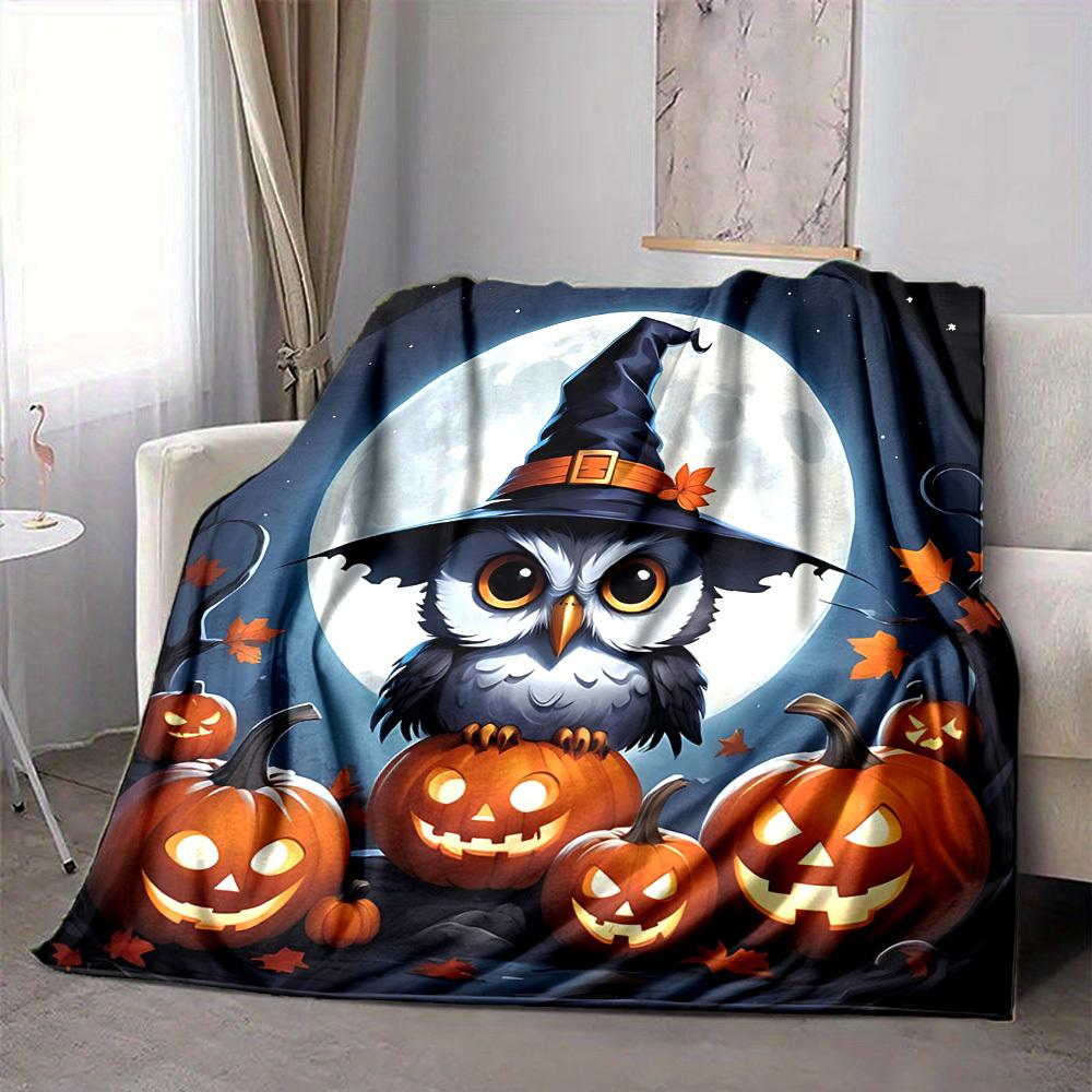 1pc Halloween Owl Blanket, Lightweight Flannel Throw Blanket for Sofa, Bed, Travel, Camping, Living Room, Office, Couch, Chair, and Bed