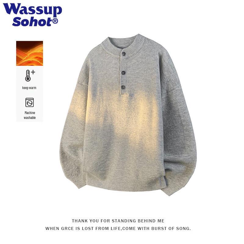 Wassup Sohot Old Money Style Men's Henley Collar Pullover Sweater