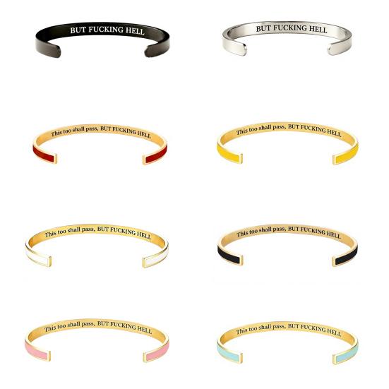 Bracciale a manica dal design semplice, Questo passerà anche, Braccialetto con mantra, Messaggio nascosto inciso, Promemoria di resilienza, Bracciale ispiratore, Regolabile