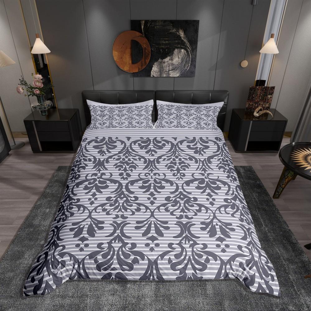Homewish Black Gold Damask Duvet Cover Set for Female,Mystic Western Tribal Bedding Set,Vintage Bohemian Floral Bed Set