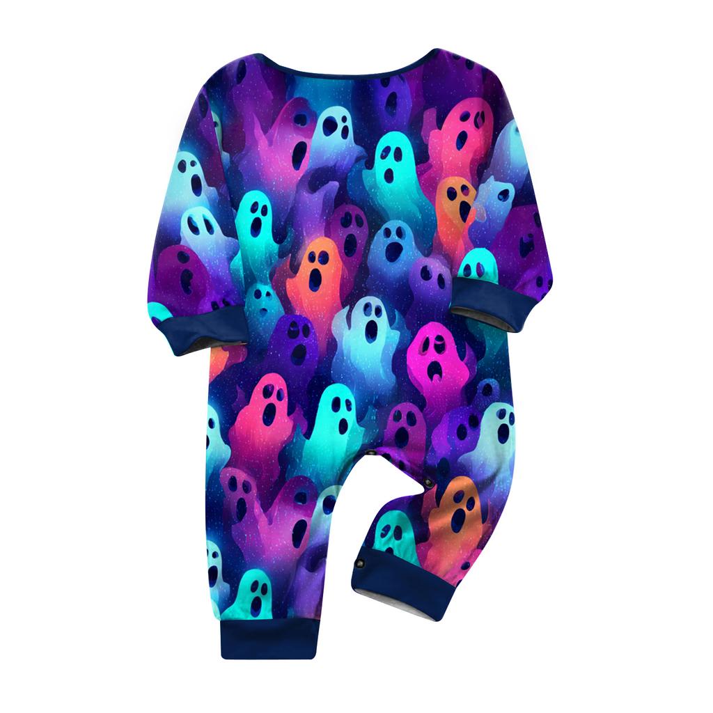 Family Matching Halloween Print Pajama Set Long Sleeve Tops and Pants for Parents and Kids