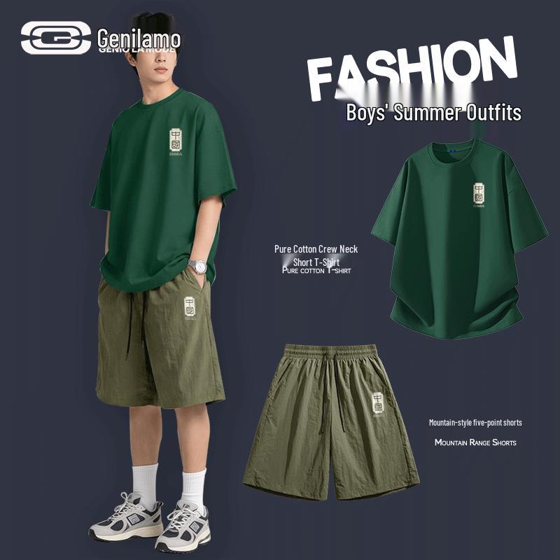 GENIOLAMODE Men s Chinese Style Short Sleeve Sports Set 2XL