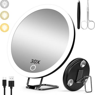 10X/20X/30X Büyütme ve 360° Döndürme Özellikli 6" Şarj Edilebilir LED Makyaj Aynası