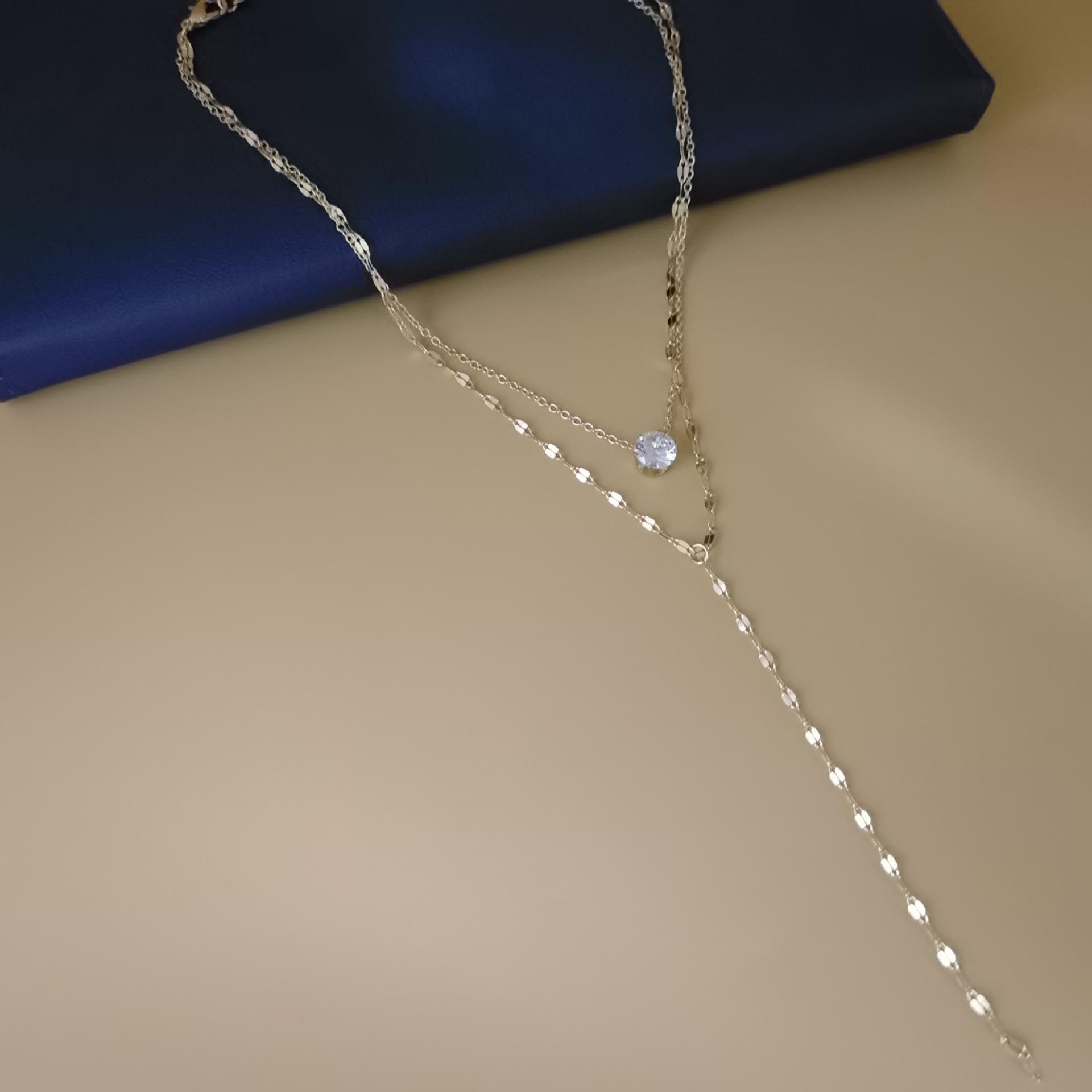 High-end long Y-shaped tassel flash diamond necklace female niche light luxury double-layer sexy collarbone chain exquisite neck chain tide
