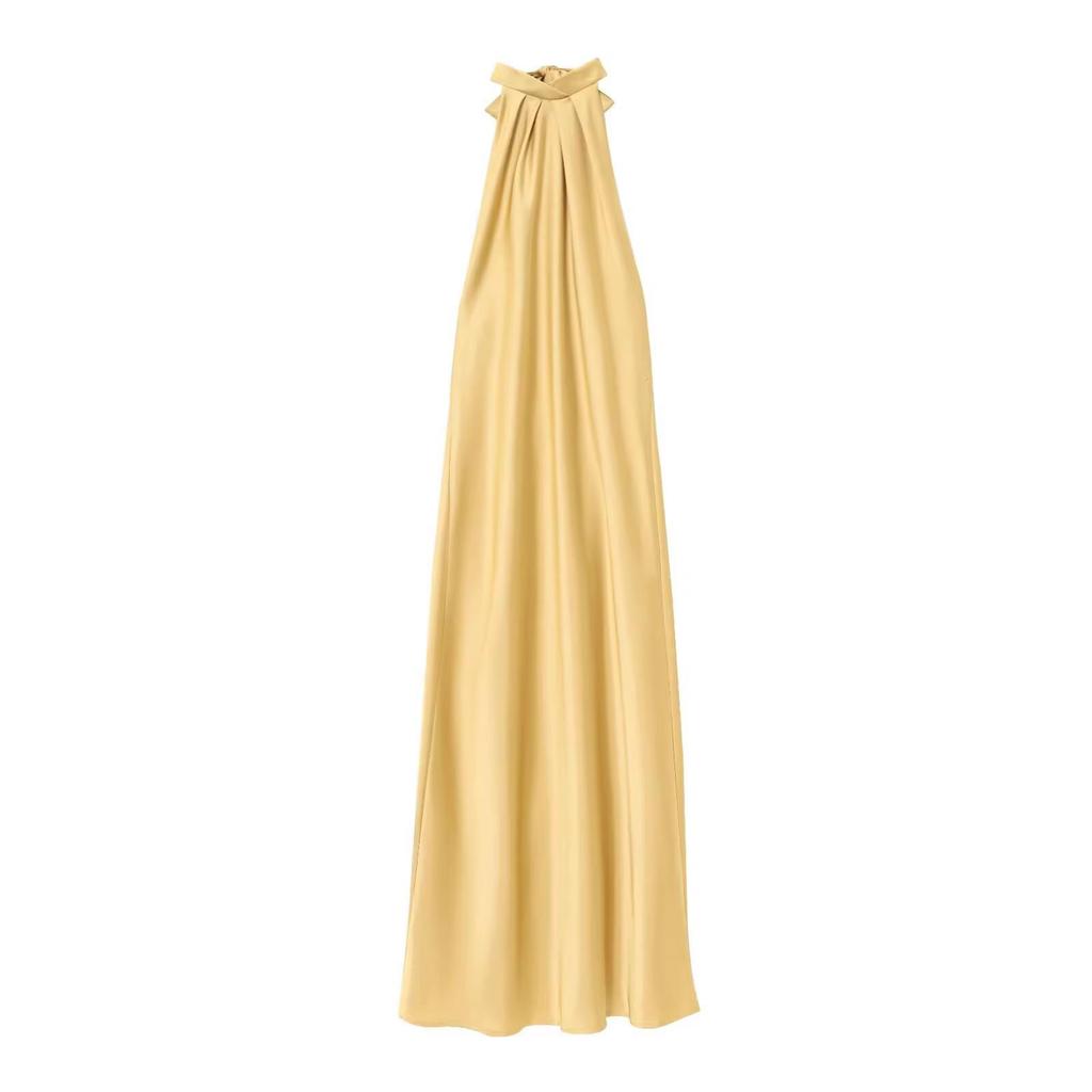 Vestido de Satén de Seda Europeo y Americano para Mujer, Delgado, sin Espalda