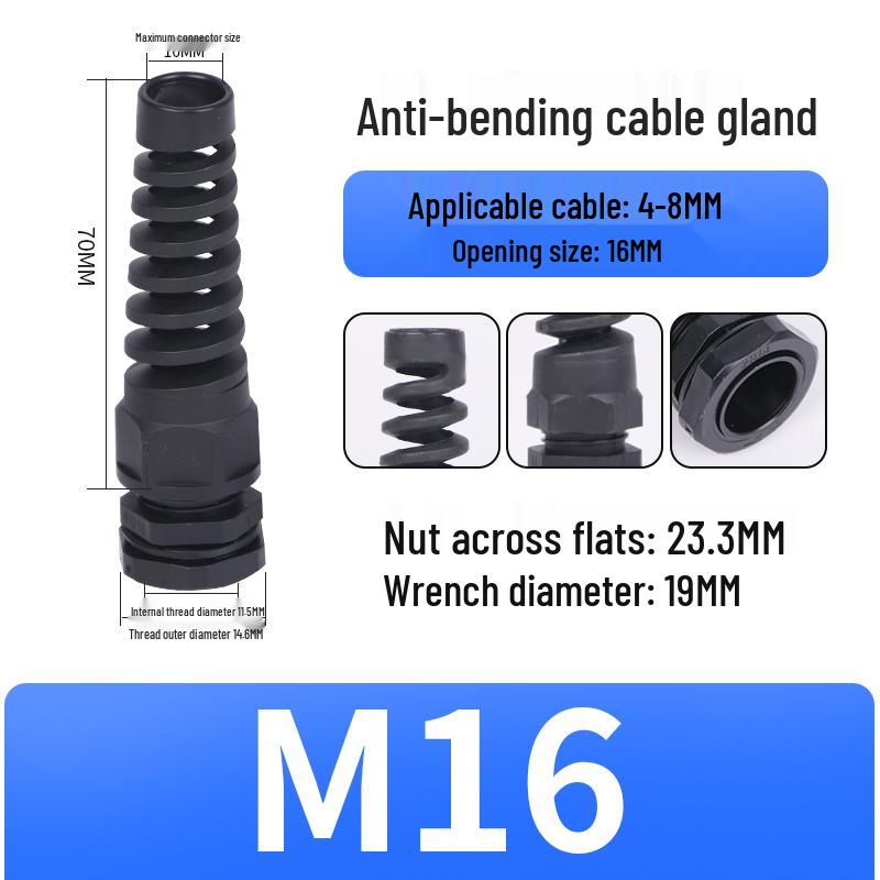 Nylon Waterproof Anti-bend Cable Gland Connector M12/16