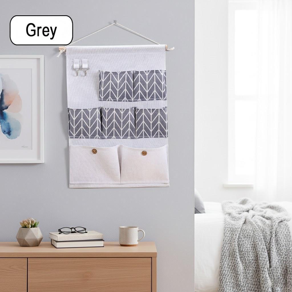 

Simple Cotton Linen 7 Pocket Hanging Storage Bag Bathroom Bedroom Wardrobe Waterproof Wall Mount сірий